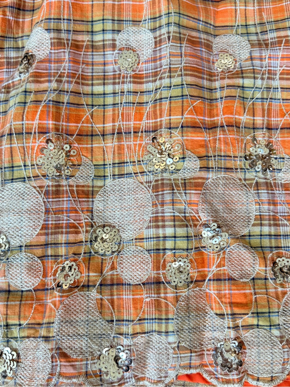 Women’s Cozy Autumn Orange Plaid Lace-Trim Dress - Picture 3 of 6